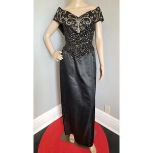 80s Vintage Legends Sequins & Rhinestones, Black Tie Event, Formal Dress - M